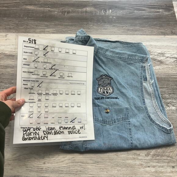 Vintage Y2K Harley Davidson Police Motorcycles Blue Denim Men L Sleeveless Shirt - Picture 7 of 7